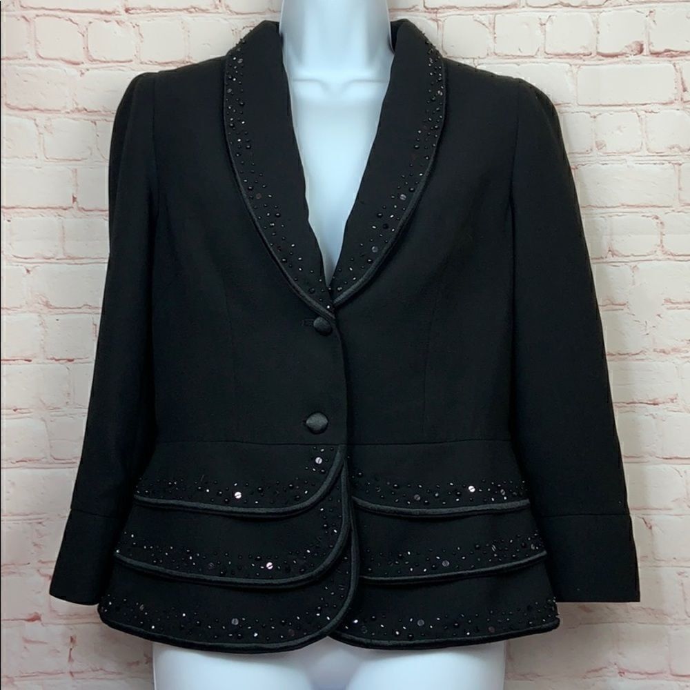Dressy John Meyer rhinestone beaded trim blazer 3/4 sleeve size 8